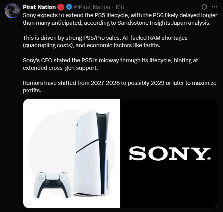 PS6 Could Be Delayed to 2028–2029