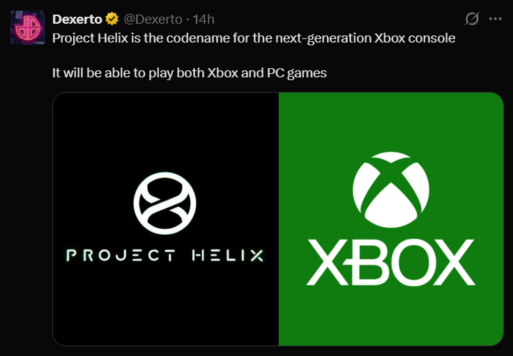 Concept artwork showing the rumored “Project Helix” next-generation Xbox console idea, highlighting Microsoft’s plan to combine Xbox and PC gaming into a single hybrid platform with a futuristic neon design.