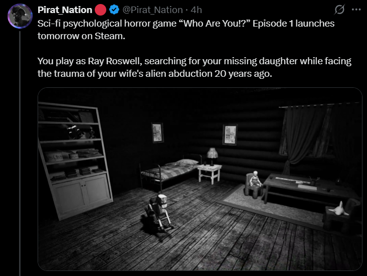 Black-and-white horror game environment showing an abandoned child’s bedroom with wooden flooring, scattered toys, a bed, and minimal lighting. The scene conveys psychological tension, loneliness, and a mysterious backstory, commonly associated with narrative-driven horror games.